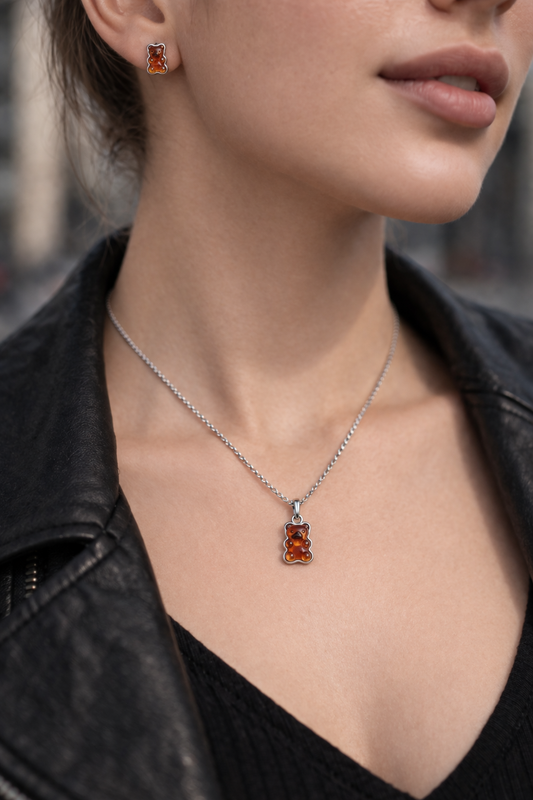 Amber Teddy Bear Earrings — “Sweet Charm”
