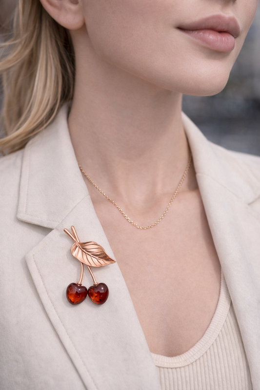 Cherry Glow Amber Brooch