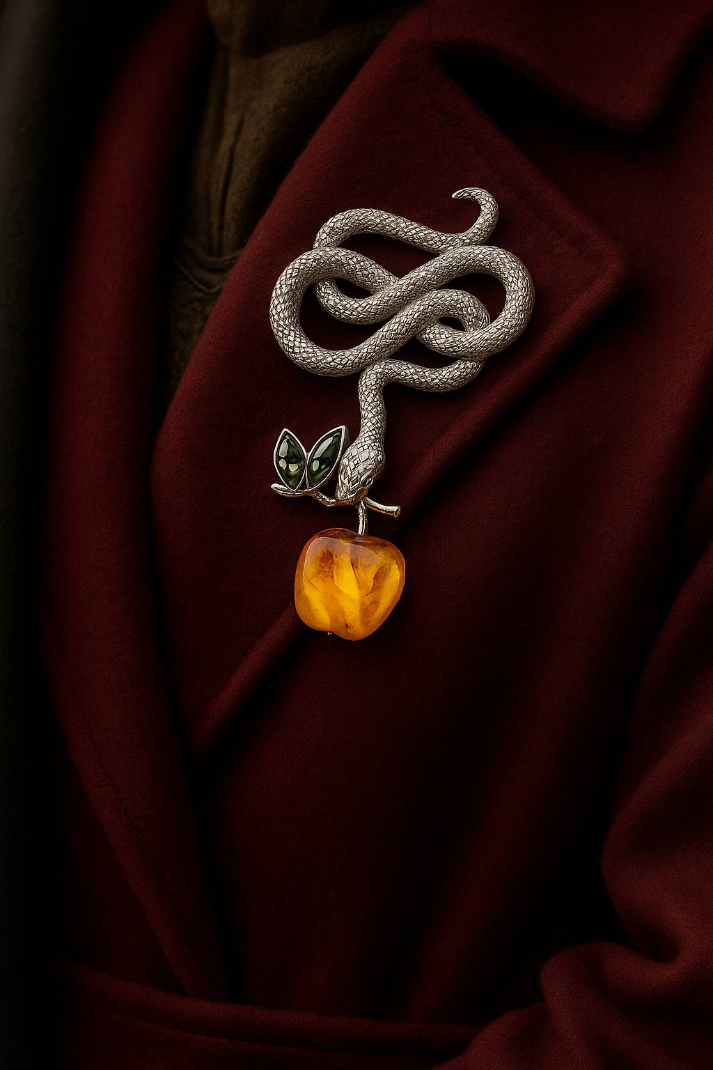 Brooch – “Snake & Amber Apple”