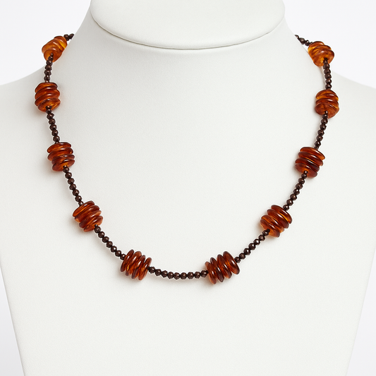 שרשרת - חרוזי אמטיסט וענבר בלטיים