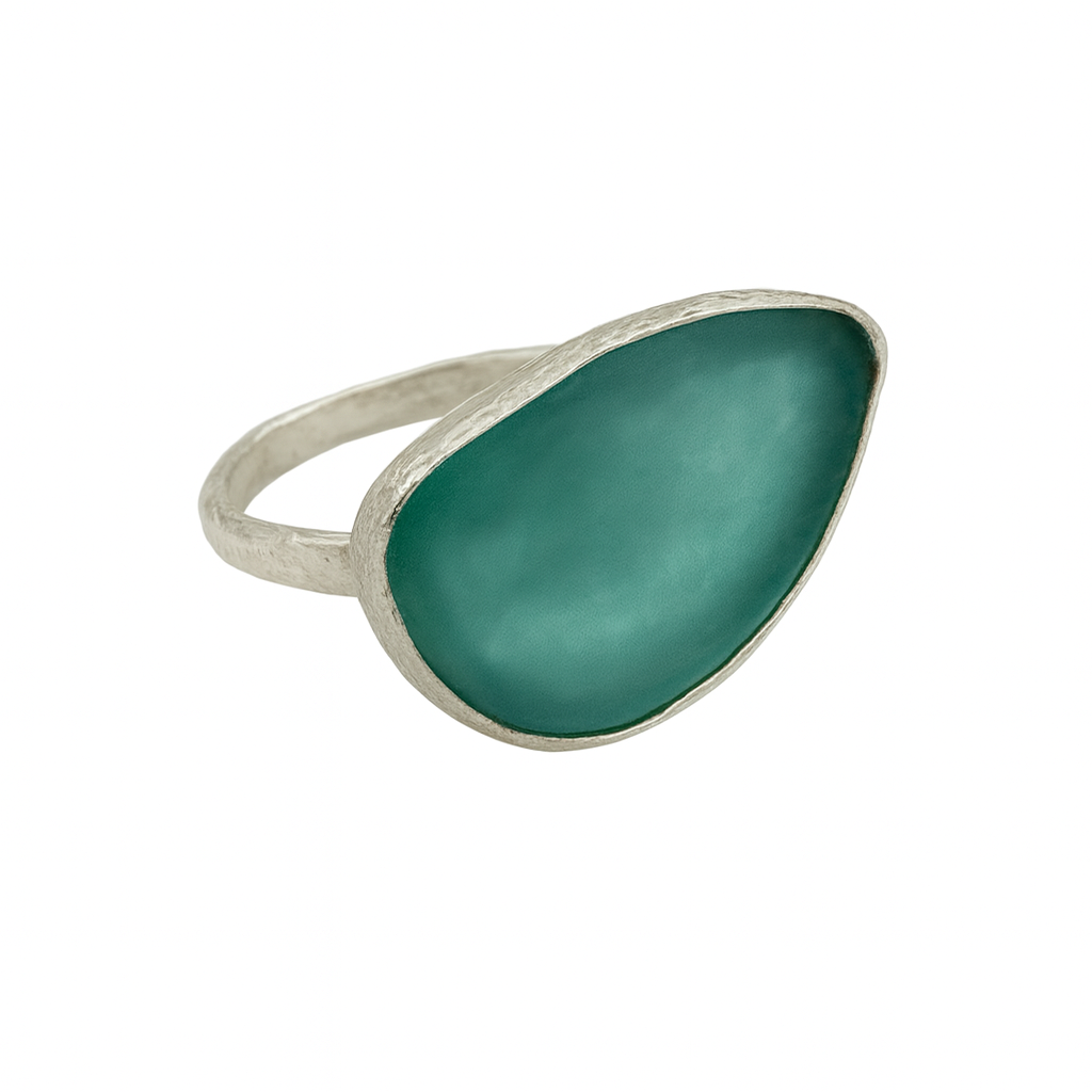 Waves of Time — Sterling Silver Ring with Roman Glass