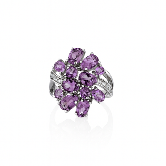 Amethyst Bloom Ring – Sterling Silver & Natural Amethyst