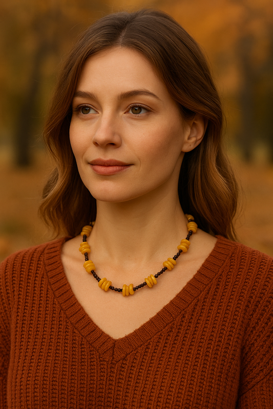 שרשרת - חרוזי אמטיסט וענבר בלטיים