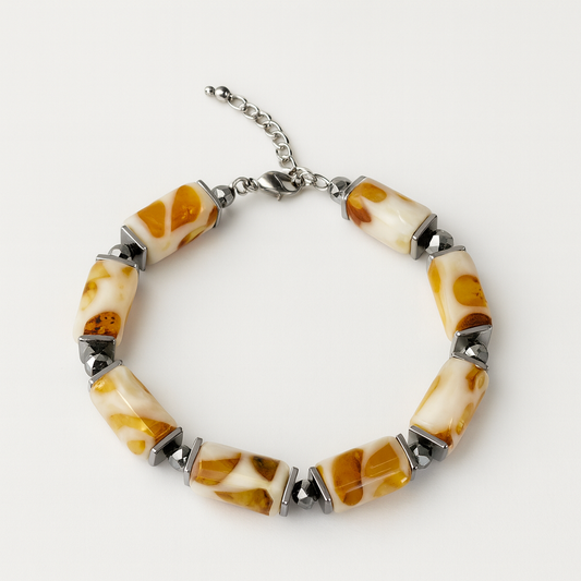 Dalmatian Style Baltic Amber Bracelet 17–19 cm Natural Amber Resin Mosaic Adjustable Elegant Gift