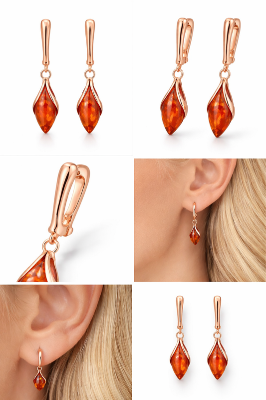 Snowdrop Earrings Gold Plated 925 Sterling Silver Caribbean Amber Darvin