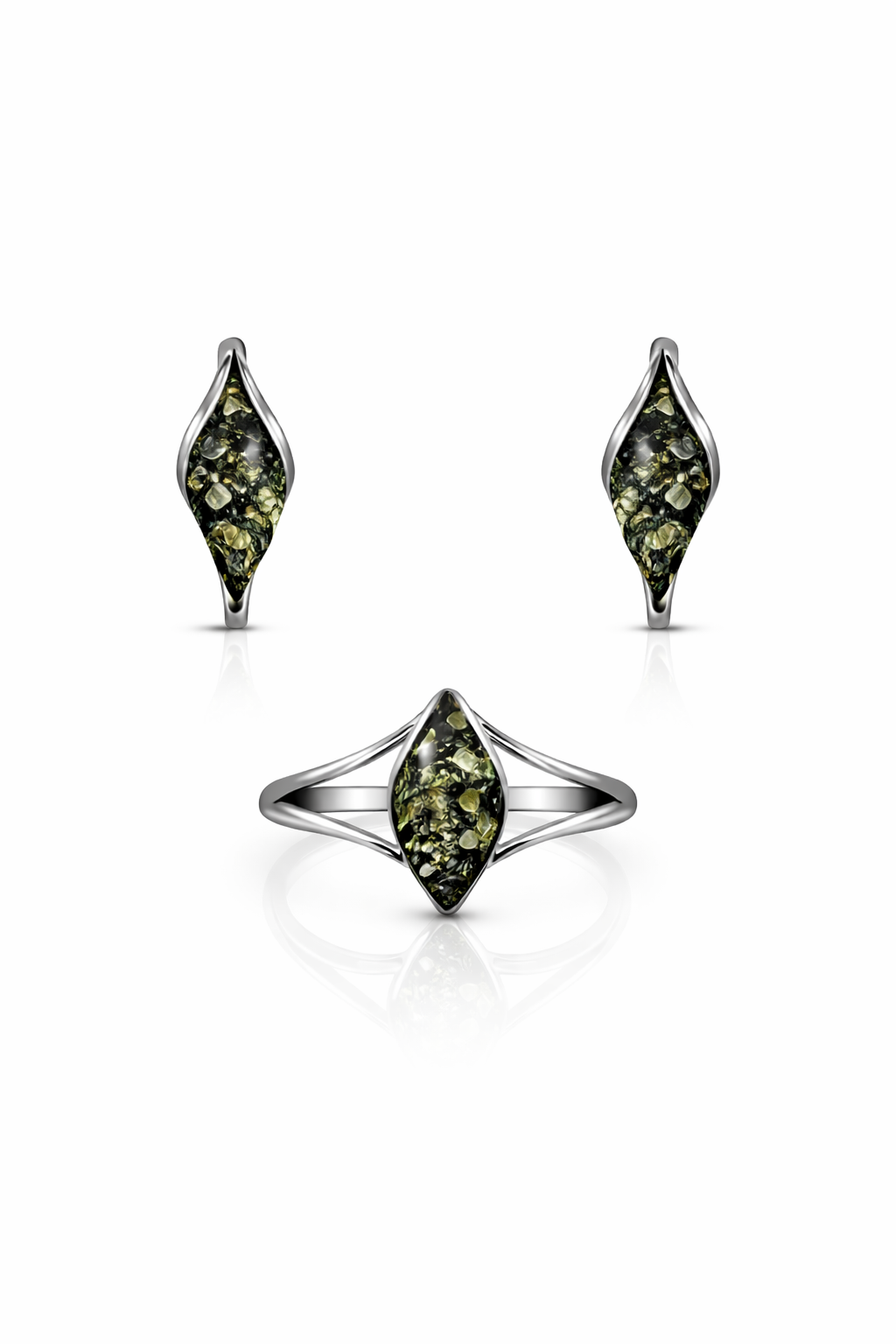 Snowdrop Collection Jewelry Set 925 Sterling Silver Baltic Amber Earrings and Ring Darvin (Copy)