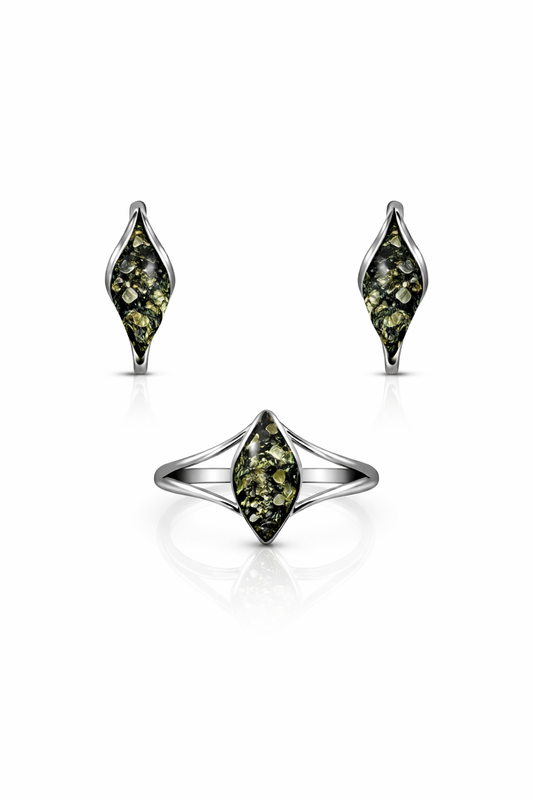 Snowdrop Collection Jewelry Set 925 Sterling Silver Baltic Amber Earrings and Ring Darvin (Copy)
