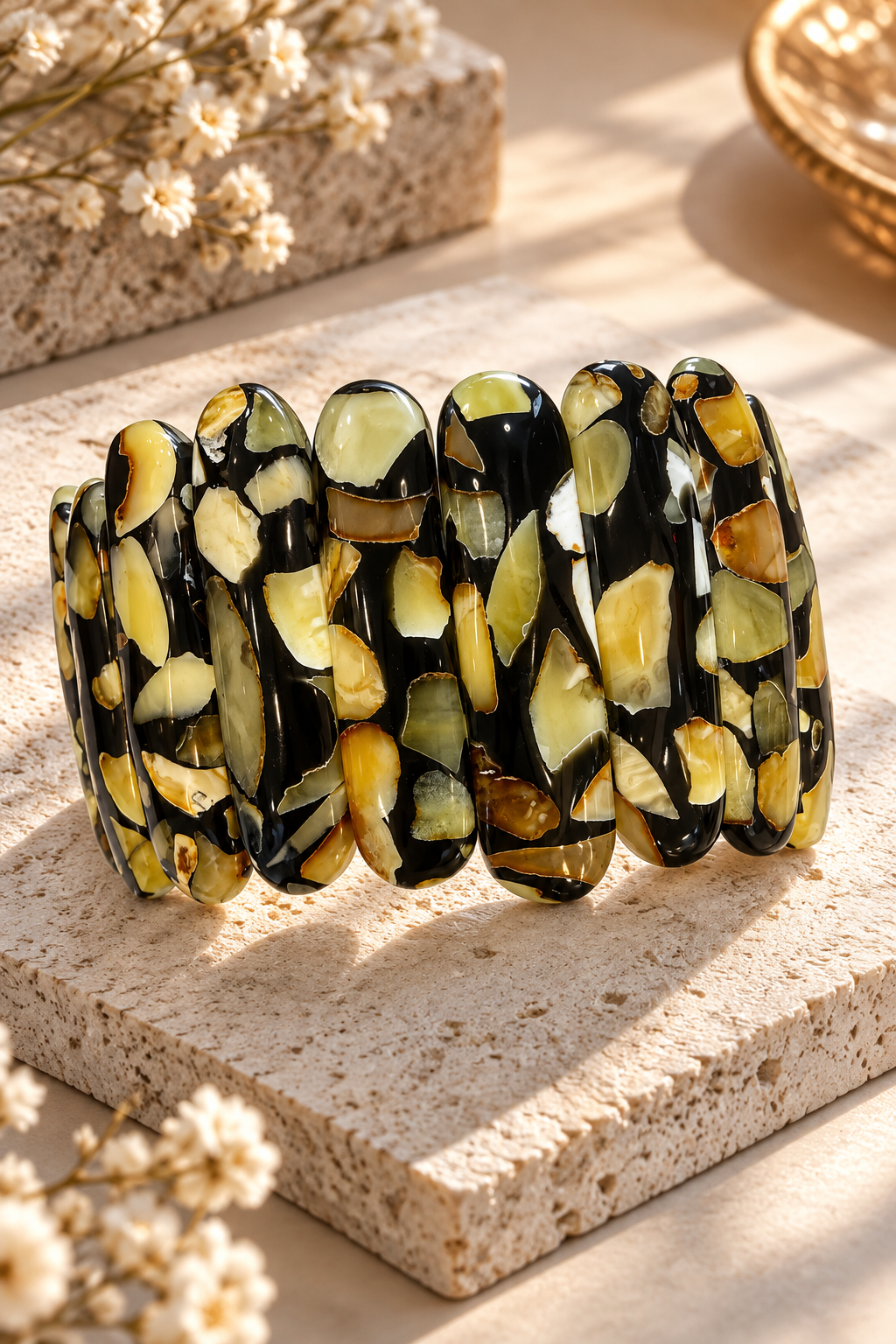 Dalmatian Collection – Wide Baltic Amber Mosaic Bracelet
