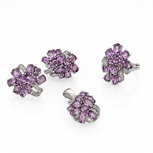 Amethyst Bloom Set – Sterling Silver & Natural Amethyst Jewelry