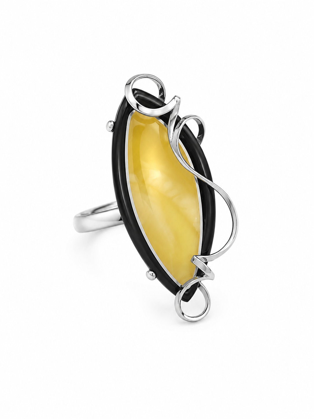 Bagheera Collection – Natural Baltic Amber Sterling Silver Statement Ring
