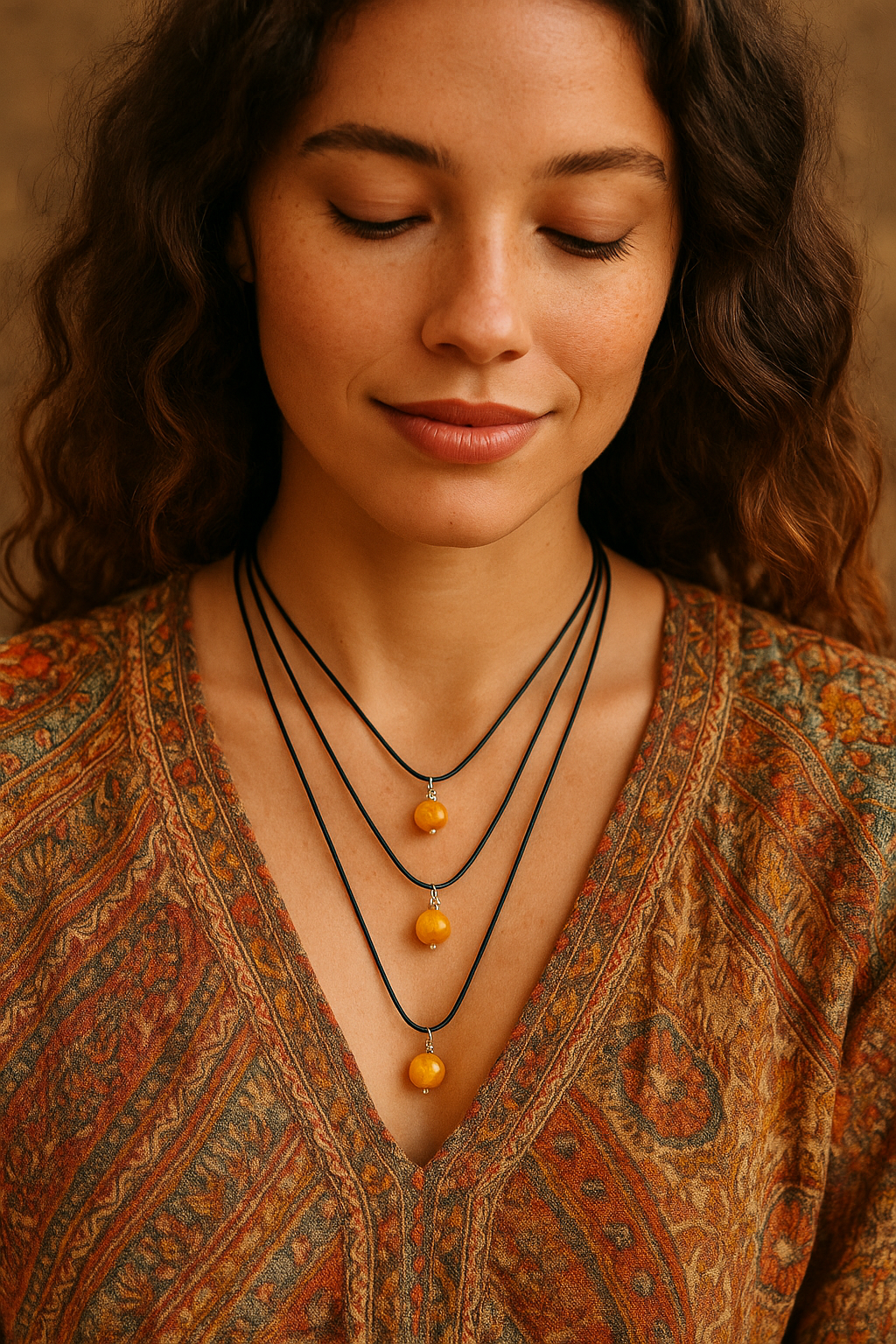 Amber Bead Necklace on Cord — “Natural Harmony”