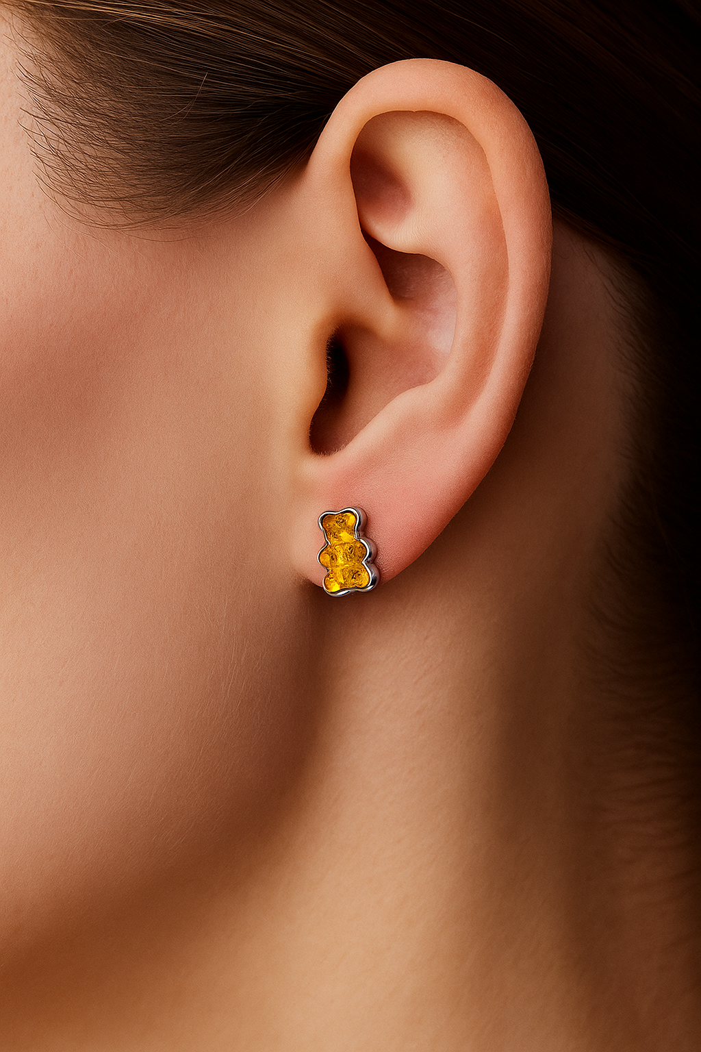 Amber Teddy Bear Earrings — “Sweet Charm”