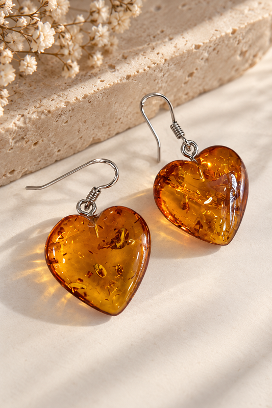 Amber Heart – Natural Baltic Amber Heart Earrings