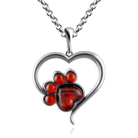 Amber Paw Heart Pendant