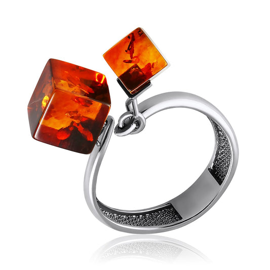Geometric Baltic Amber Cube Ring