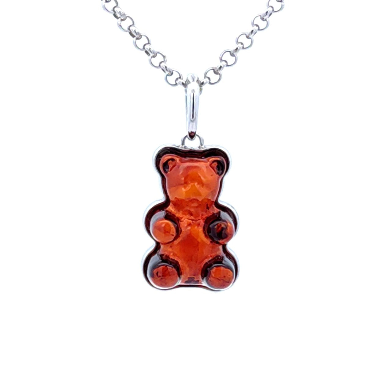 Amber Teddy Bear Pendant — “Sweet Charm”