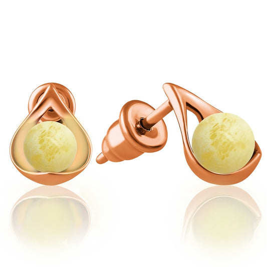 Amber Sphere Earrings 925 Sterling Silver Gold Plated Baltic Amber Stud Earrings Darvin