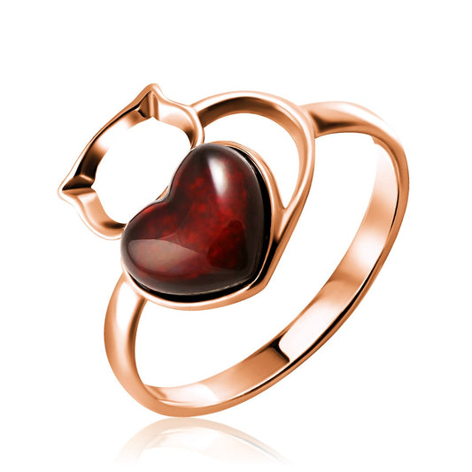 טבעת חתול - כסף סטרלינג 925, מצופה זהב וענבר בלט טבעי