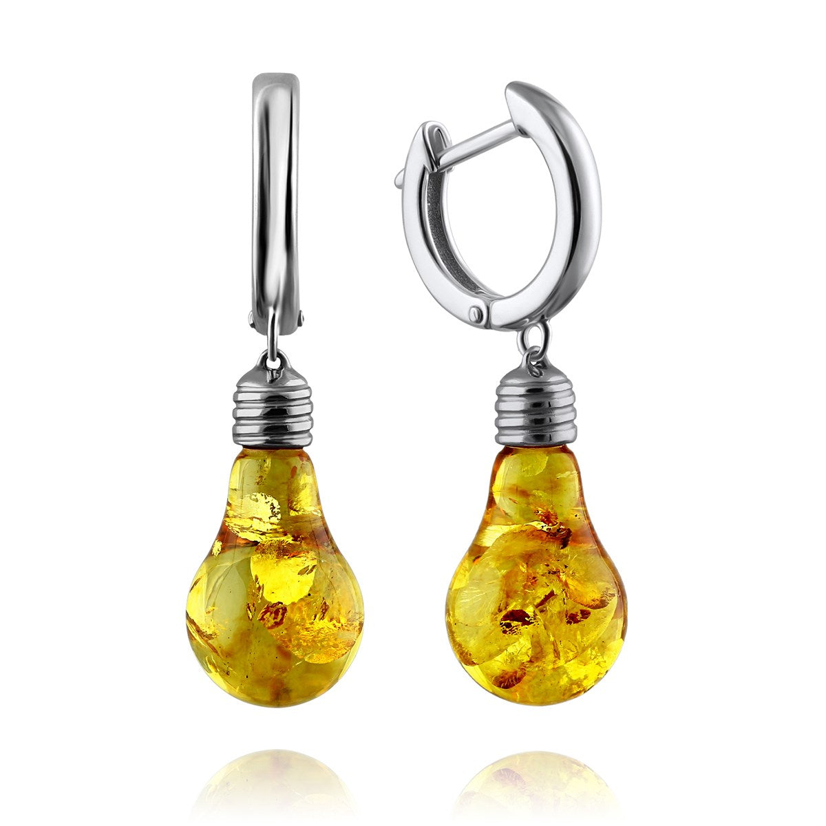 Amber Lightbulb Earrings – Honey Baltic Amber in Sterling Silver 925