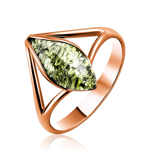 Snowdrop Collection Ring 925 Sterling Silver Gold Plated Green Baltic Amber Darvin