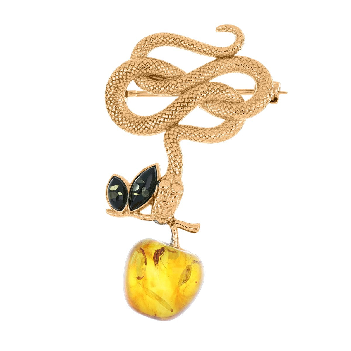 Brooch – “Snake & Amber Apple”