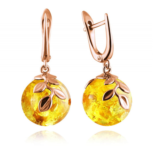Amber Sphere Leaf Earrings