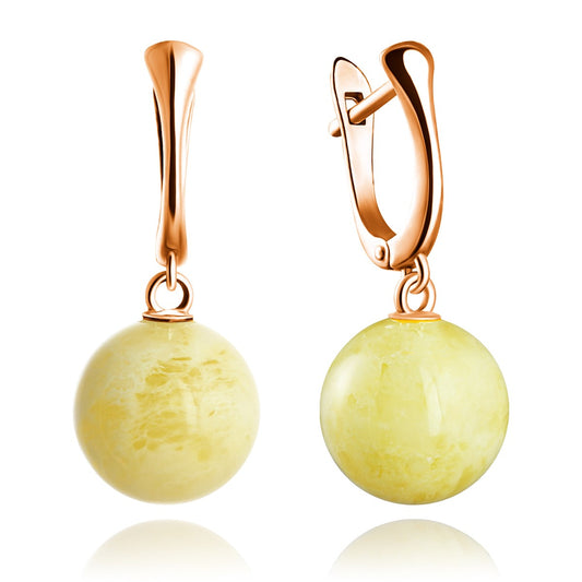 עגילי כדור ענבר קלאסיים כסף סטרלינג 925 ענבר בלטי סוגר אנגלי Darvin