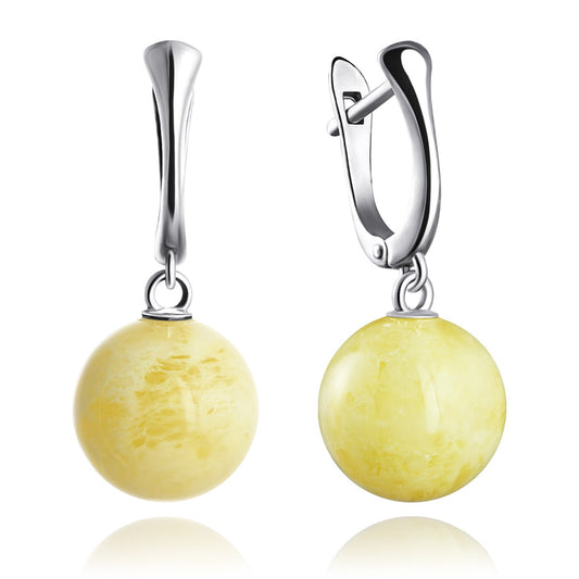 עגילי כדור ענבר קלאסיים כסף סטרלינג 925 ענבר בלטי סוגר אנגלי Darvin