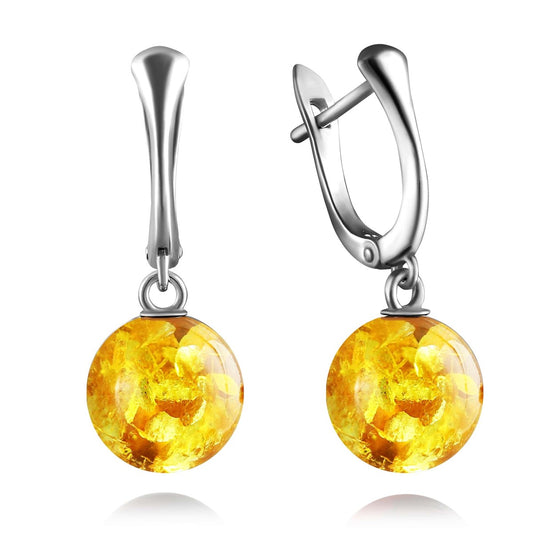 עגילי כדור ענבר קלאסיים כסף סטרלינג 925 ענבר בלטי סוגר אנגלי Darvin