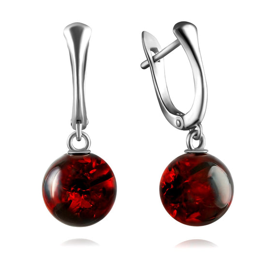 עגילי כדור ענבר קלאסיים כסף סטרלינג 925 ענבר בלטי סוגר אנגלי Darvin